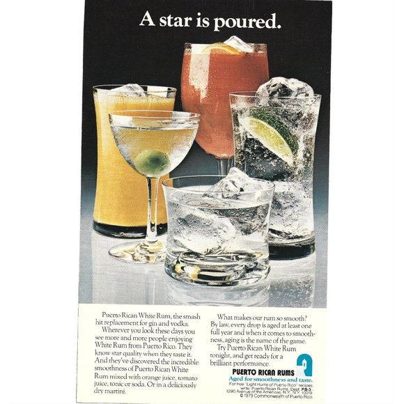 Puerto Rican White Rums 1970s Vintage Print Ad 9 inch Tall - Picture 4 of 4
